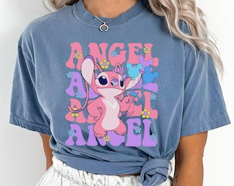 Disney Floral Angel Shirt, Comfort Colors, Cute Angel Shirt, Disney Balloons Stich Angel Tee, Disneyland Trip Shirt, Girly Disney Tee 293918