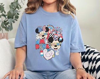 Mickey and Minnie USA Shirt, Comfort Colors, Disney American 4th of July Shirt, Fourth of July Disney Tee,4th Of July Patriotic Shirt 292964