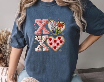 Valentine XOXO Zootopia Shirt, Comfort Colors, Nick Wilde Judy Hopps Shirt,Zootopia 2 Love Shirt, Cute Fox Bunny Couple Valentine Tee 294492