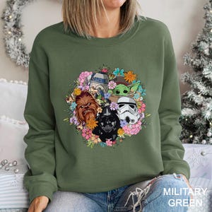 Disney Floral Star Wars Sweatshirt, Mandalorian Sweatshirt, Grogu Hoodie, Galaxy&#39;s Edge Sweatshirt, Darth Vader, Chewbacca Crewneck 292693
