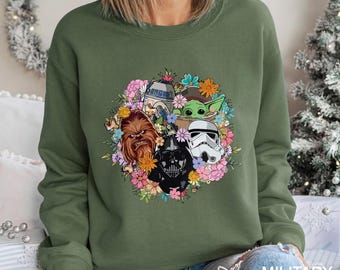 Disney Floral Star Wars Sweatshirt, Mandalorian Sweatshirt, Grogu Hoodie, Galaxy's Edge Sweatshirt, Darth Vader, Chewbacca Crewneck 292693