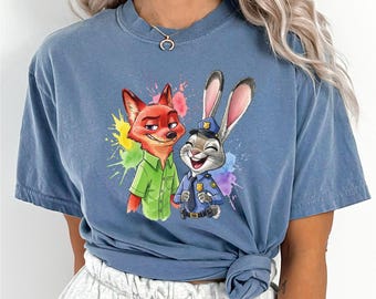 Disney Zootopia Characters Shirt, Comfort Colors, Nick Wilde Judy Hopps Shirt, Disney Family Trip Shirt, Zootopia Watercolor Shirt 294171