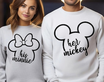 His Minnie Her Mickey Sweatshirts, Disney Couples Sweatshirt, Cute Disney Matching Hoodie, Disneyland Minnie Mickey Couple Crewneck 293615