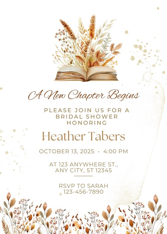 A New Chapter Bookish Boho Bridal Shower Invitation