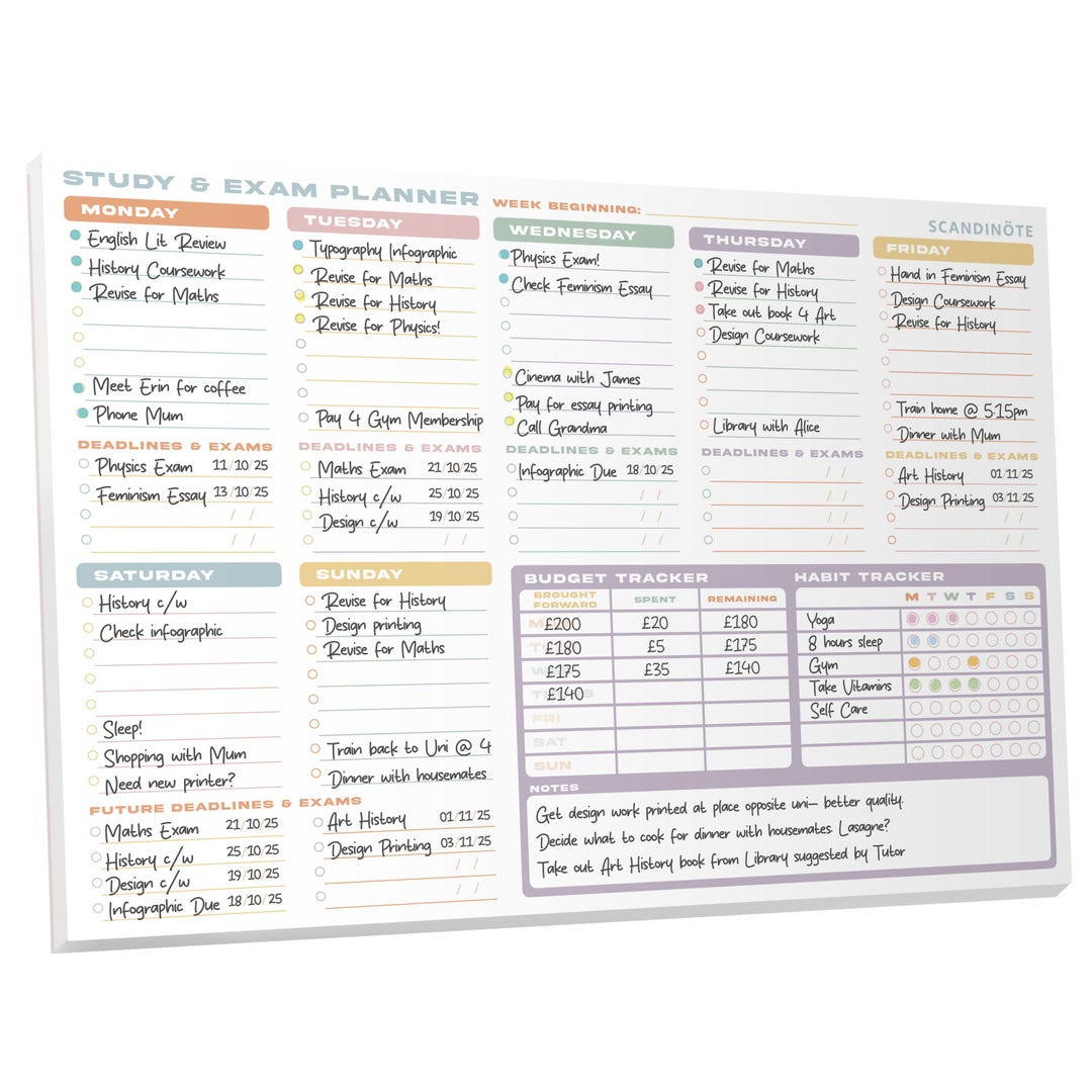 Student Exam Planner | A4 Weekly Academic Study Organizer Pad - Etsy UK