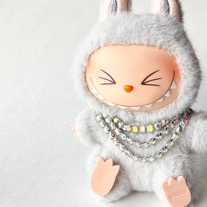 Halskette für Labubu irisierende Strass Drei Kette für Plüsch Anhänger Schlüsselanhänger bling für Monster Taschenanhänger 3 Strang Triple Strang