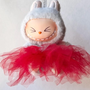 Cherry Red mini tutu costume handmade for plush pendant bag charm labubu ballerina tulle ballet doll outfit costume for monster keyring