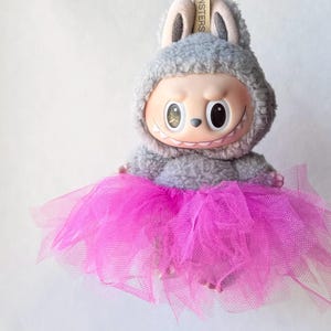 Wild Strawberry Hot Pink tulle tutu handmade for plush pendant keychain labubu ballerina ballet doll outfit costume for monster keyring