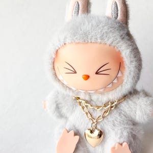 Gold Tone Chain Labubu Necklace Two Strand Necklace with heart charm for plush pendant keyring mini necklace for monster bag charm