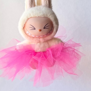 Neon Pink mini tutu handmade for plush pendant bag charm labubu ballerina tulle ballet doll outfit costume for monster keyring