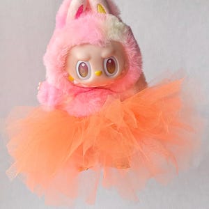 Tutu for Labubu - Neon Orange tutu ballerina ballet handmade outfit for plush pendant keychain bag charm tulle doll costume for monster