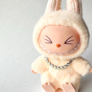 Schillernde Strass Halskette für Labubu Einstrangige Kette für Plüsch Anhänger Schlüsselanhänger Bling Mini Halskette für Monster Taschenanhänger