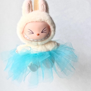 Tutu for Labubu - Matte Waterfall Turquoise tulle handmade ballet skirt for plush pendant bag charm tulle doll costume for monster keyring