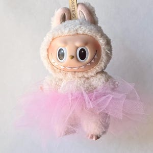 Light Petal Pink ballet tutu handmade for plush pendant keychain labubu ballerina tulle ballet doll outfit costume for monster keyring