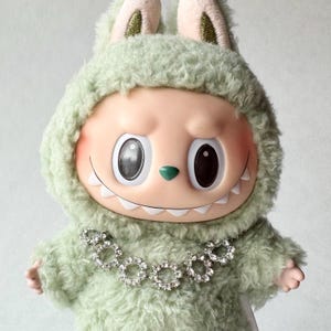 Einzelstrang Strass Kreis Kettenhalskette für Plüsch Anhänger Labubu Schlüsselanhänger Bling Mini Halskette für Monster Taschenanhänger Spielzeug Schmuck