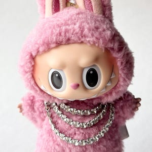 Labubu Halskette Drei Stränge Klare Strasskette für Plüsch Anhänger Schlüsselanhänger bling Mini Halskette für Monster Taschenanhänger Dreifachstrang