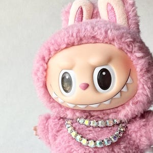 Labubu Kette Zwei Strang irisierende Strasssteine für Plüsch Anhänger Schlüsselanhänger bling mini Halskette für Monster Taschenanhänger Schmuck Doppelstrang