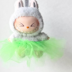 Tutu for Labubu - Matte Neon Green tulle Ballerina tutu handmade outfit for plush pendant bag charm tulle doll costume for monster keyring