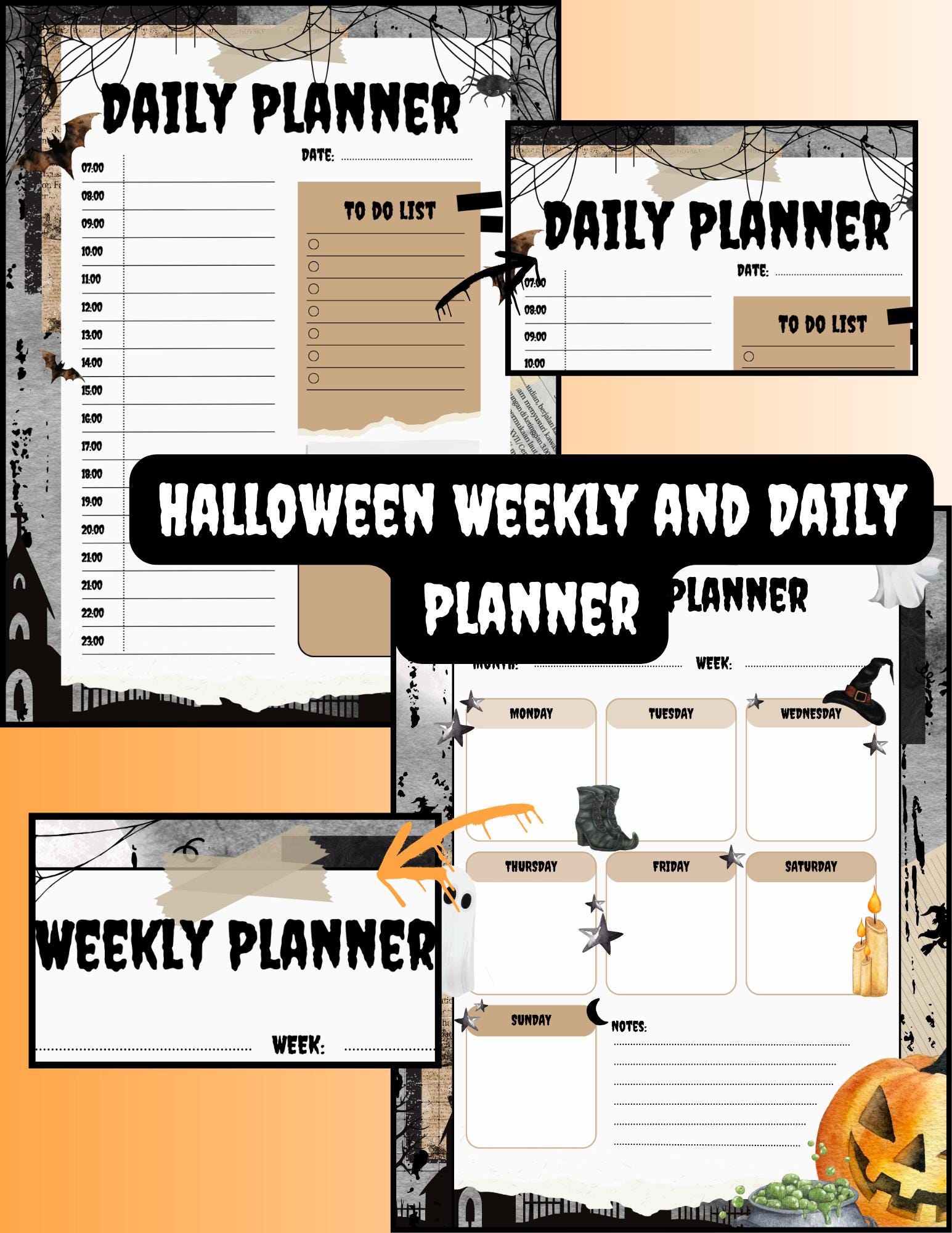 Printable Halloween Daily/weekly Planner - Spooky Night - Etsy