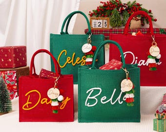 2025 Custom Christmas Gift Bag & Charm,Holiday Gift Bag with Name,Personalized Christmas Burlap Bag,Christmas Gift Bag,Christmas Party Bag