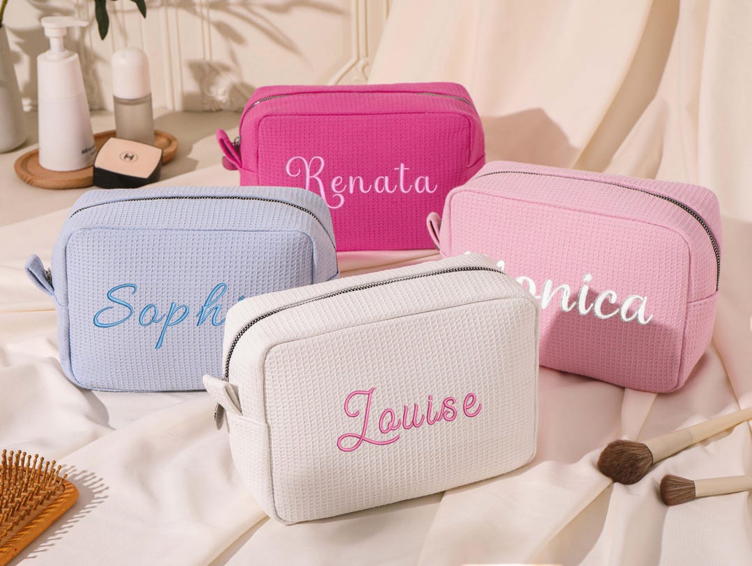 Embroidered Name Waffle Makeup Bag,beauty Makeup Bag,monogrammed Makeup ...