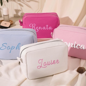 Bestickte Name Waffel Schminktasche,Beauty Schminktasche,Kosmetiktasche,Brautjungfer Schminktasche,Kulturtasche,Brautjungfer Geschenk.