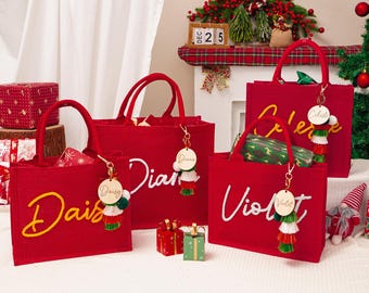 2025 Christmas Gift Bag with Crocheted with Name,Custom Christmas Gift Bag,Personalized Christmas Burlap Bag,Christmas Eve Gift Bags