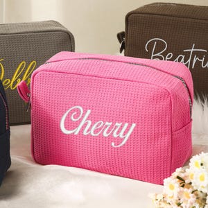 Personalized Waffle Makeup Bag,Custom Cosmetic Bag,Embroidered Toiletry Bag,Monogram Makeup Bag,Bridesmaid Gift,Bachelorette,Bag organizer
