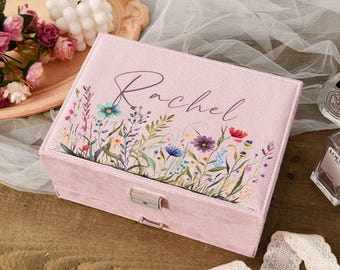 Joyero grande personalizado, organizador de joyas de terciopelo para mujer, caja con cajón, regalo para ella, expositor de joyas.