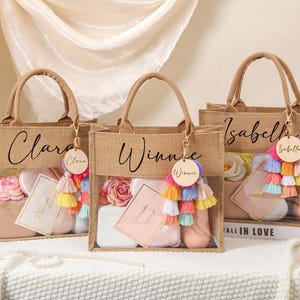 Personalized Burlap Bridesmaid Gift Bag,jute and PVC Handbag ...