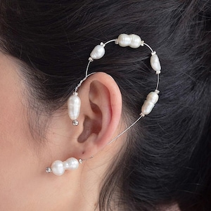Fallon Freshwater Pearl Ear Climber, Ear Crawler, Pearl Ear Cuff No Piercing, Birthday Gift for Her, Ear Wrap Bridal Jewelry Pearl Earrings