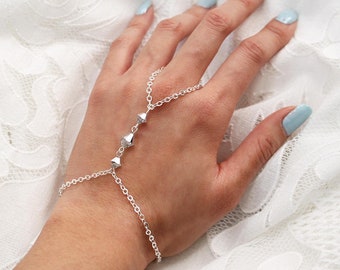 Neptune Silver Hand Chain, Slave Bracelet, Dainty Bracelet, Ring Bracelet, Jewelry Gift for Her, Bridal Bracelet Ring, Boho Bracelet