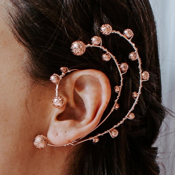 Marcie Rose Gold Ear Climber, Ear Crawler, Ear Cuff No Piercing, Rose Gold Earrings, Statement Jewelry, Christmas Gift for Her, Boho Jewelry