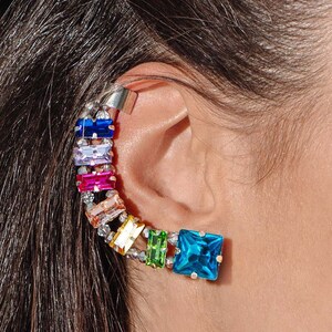 Billie Rainbow Ear Crawler, Ear Climber Earrings, Ear Cuff Statement Earrings, Birthday Gift for Her, Rainbow Earrings, Festival Jewelry