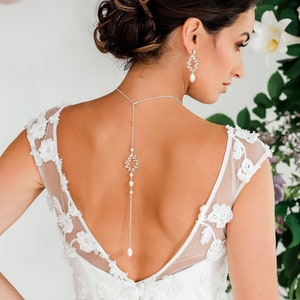 Cassia Bridal Back Necklace, Backdrop Necklace, Bridal Necklace, Wedding Necklace, Bridal Jewelry, Leaf Necklace, Back Drop Dainty Necklace image 1