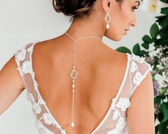 Cassia Bridal Back Necklace, Backdrop Necklace, Bridal Necklace, Wedding Necklace, Bridal Jewelry, Leaf Necklace, Back Drop Dainty Necklace