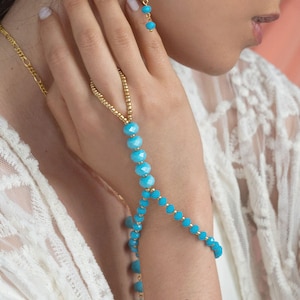 Kelana Boho Bracelet Ring, Slave Bracelet, Hand Chain, Turquoise Bracelet, Festival Bohemian Jewelry, Ring Bracelet, Birthday Gift for Her