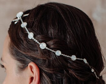 Kelsey White Crystal Hair Chain, Bridal Headpiece, Wedding Hair Clip, Wedding Headpiece, Bridal Hair Chain, Blue Head Chain, Hair Jewelry