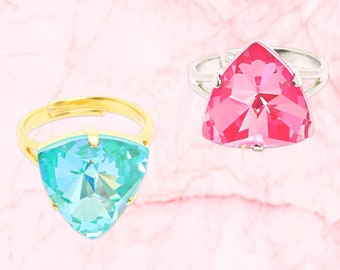 Lissa Crystal Triangle Ring, Large Statement Ring, Modern Colorful Crystal Ring, Swarovski Ring, Jewelry Gift for Her, Cocktail Ring