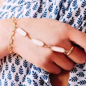 Azaria Gold Bracelet Ring Chain, Gold Hand Chain, Boho Ring Bracelet, Slave Bracelet with Ring, Boho Jewelry Gift for Her, Teal Bracelet