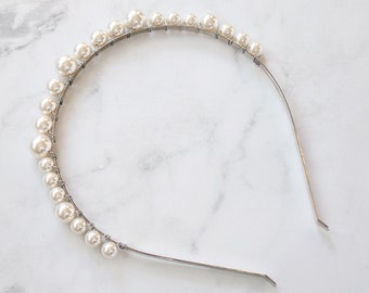 Cerchietto di perle Romee, copricapo da sposa, cerchietto da sposa, copricapo di perle, copricapo da damigella d'onore, tiara di perle moderna, copricapo da sposa