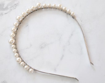 Romee Pearl Headband, Bridal Headpiece, Bridal Headband, Pearl Headpiece, Bridesmaid Headpiece, Modern Pearl Tiara Crown, Wedding Headpiece