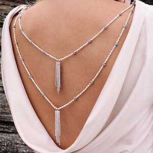 Tempest Freshwater Pearl Backdrop Necklace, Bridal Back Necklace, Wedding Pearl Tassel Necklace, Bridal Pearl Necklace, Bridal Necklace