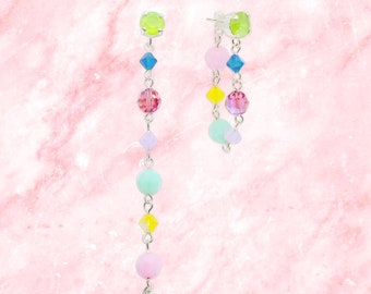 Gelato Pastel Colour Crystal Earrings, Long Crystal Earrings, Colorful Earrings, Fun Earrings, Birthday Gift for Her, Swarovski Earrings