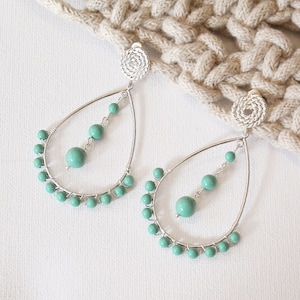 Davina Turquoise Hoop Earrings, Boho Earrings, Turquoise Earrings, Bohemian Earrings, Birthday Gift for Her, December Birthstone Jewelry