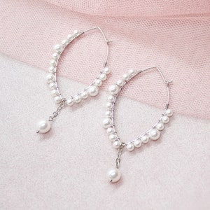 Ora Pearl Hoop Earrings, Bridal Earrings, Pearl Earrings, Wedding Earrings, Pearl Hoops, Bridesmaid Earrings, Bridesmaid Gift for Her