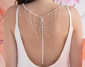 Ora Bridal Back Necklace Wedding, Pearl Backdrop Necklace, Bridal Pearl Necklace, Back Drop Necklace, Bridal Necklace, Wedding Necklace