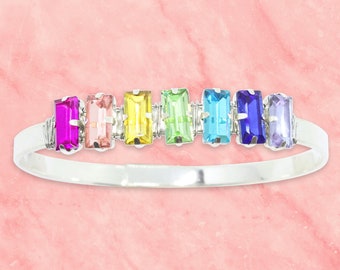 Billie Rainbow Crystal Bracelet Bangle, Rainbow Bracelet, Stack Bracelet, Christmas Gift for Her, Rainbow Jewelry, Stackable Bracelet