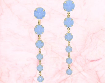 Kelsey Blue Opal Crystal Dangle Earrings, Bridal Earrings, Long Crystal Earrings, White Opal Earrings, Bridesmaid Earrings Gift for Her