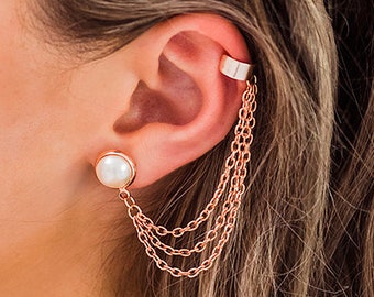 Roxanne Ear Climber Earrings, Ear Cuff Pierced, Ear Crawler, Pearl Earring Cuff, Rose Gold Earrings, Ear Cuff Earrings, Jewelry Gift for Her